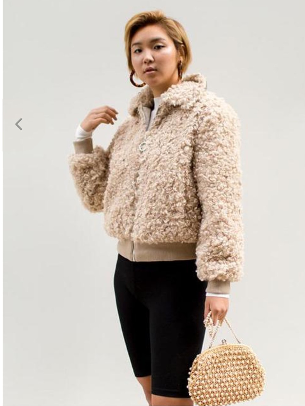 Moon River Beige Teddy Sherpa Bomber Jacket - Women